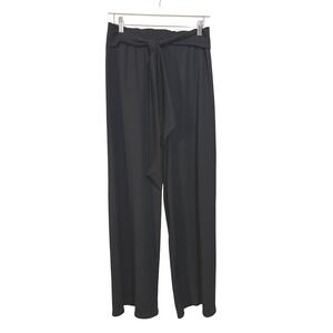 GB Fashion London Wide Leg Pants Womens Medium Black Plisse High Waist Tie Belt